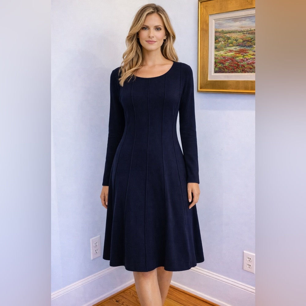 Etcetera Navy Knit A-Line Dress Long Sleeve XL Wool Blend NWT‎ $275